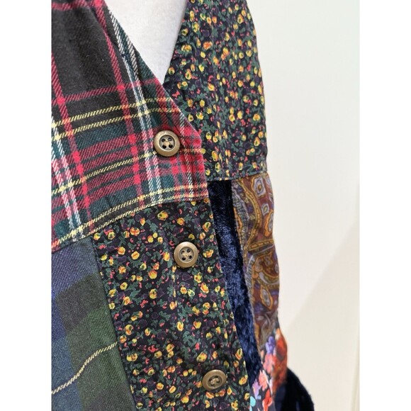 Vintage Blue Patchwork Vest Women’s Large Tie Back Button Front - Picture 7 of 16
